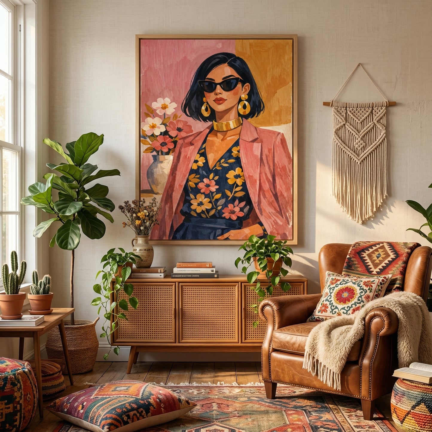 Kamer: Woonkamer bohemian · Houtkleurige baklijst