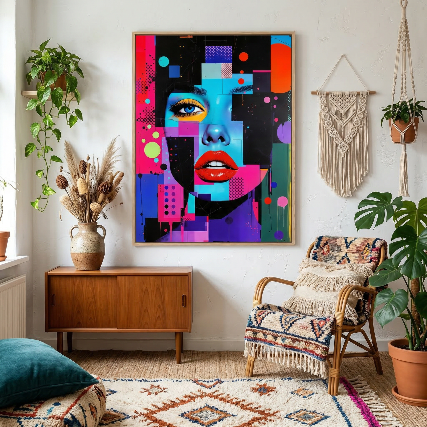 Kamer: Woonkamer bohemian · Houtkleurige baklijst