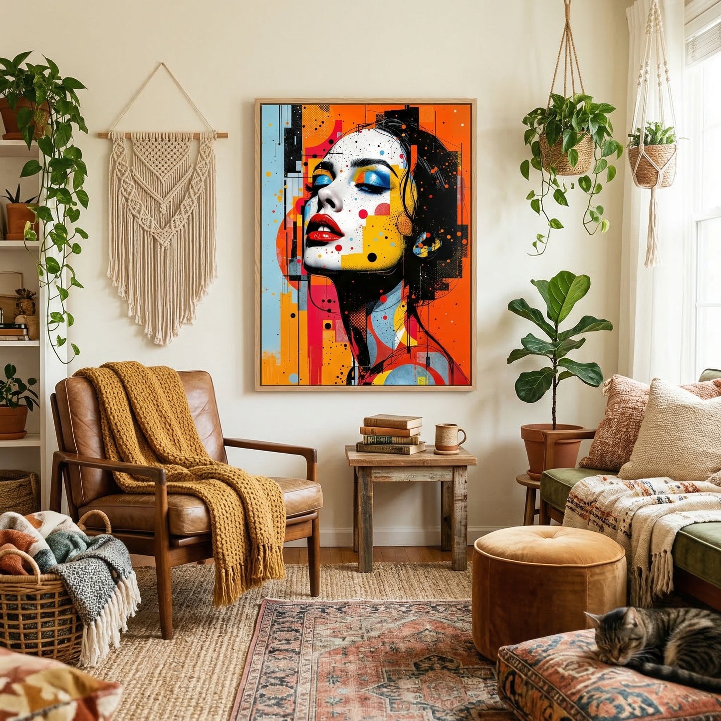 Kamer: Woonkamer bohemian · Houtkleurige baklijst