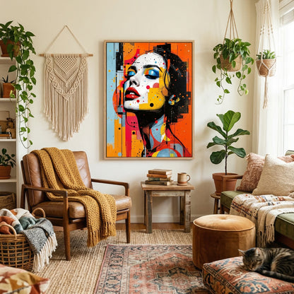 Kamer: Woonkamer bohemian · Houtkleurige baklijst
