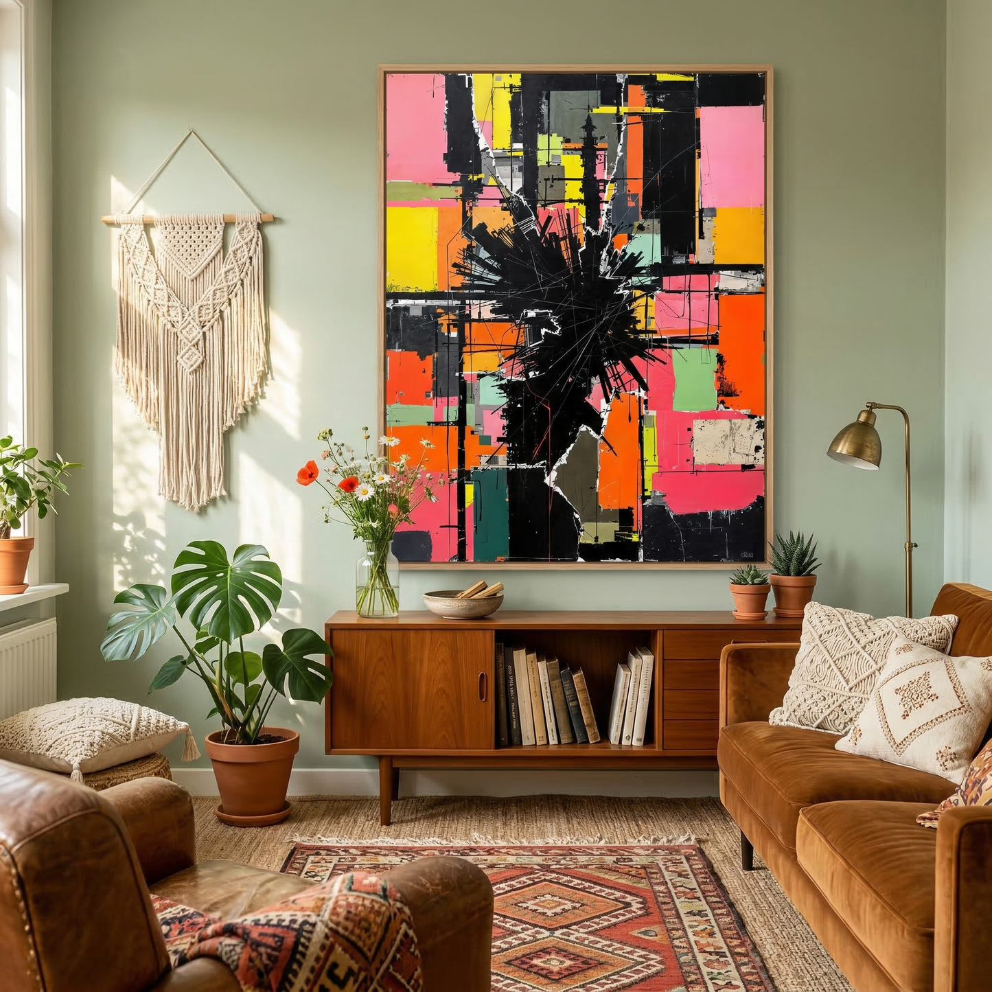 Kamer: Woonkamer bohemian · Houtkleurige baklijst