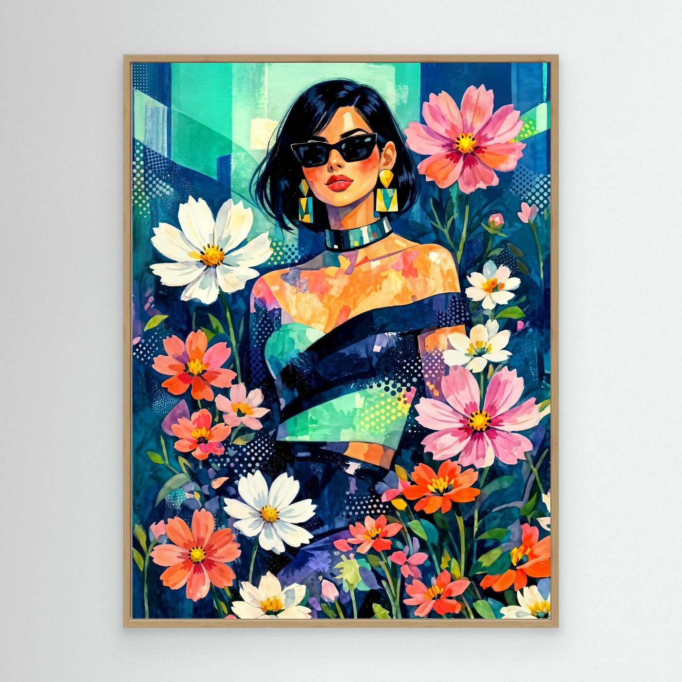 What blooms behind dark glass